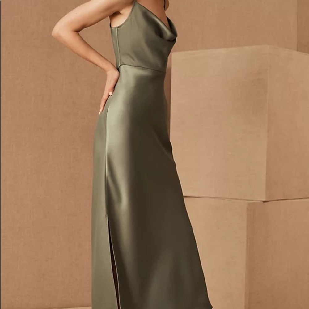 BHLDN NWT Cali Satin Charmeuse Midi Dress Slip Moss Color Sachin Babi 4
